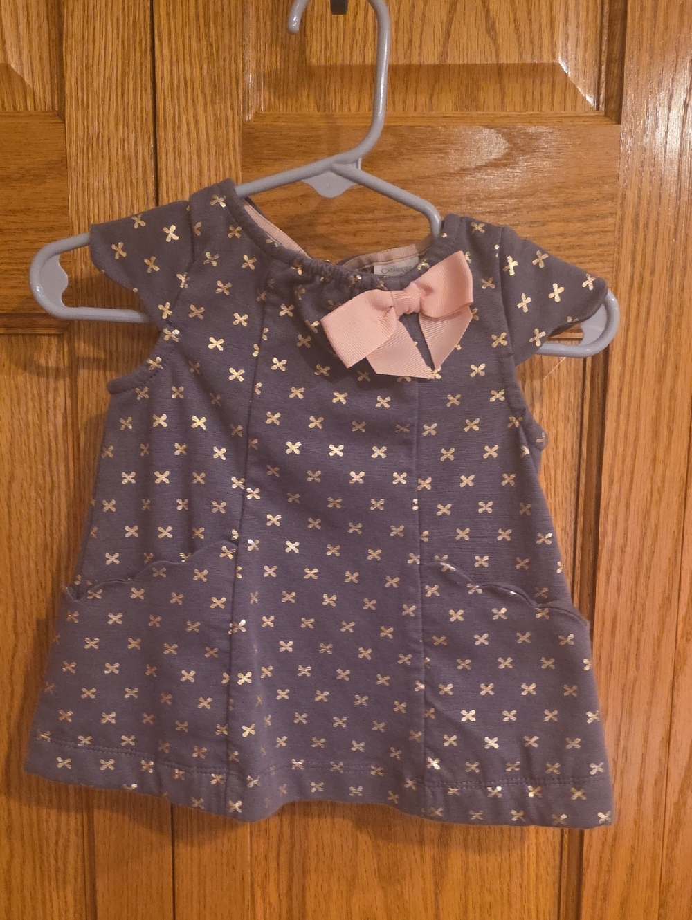 Catherine Malandrino Gray Dress with Pink Bow